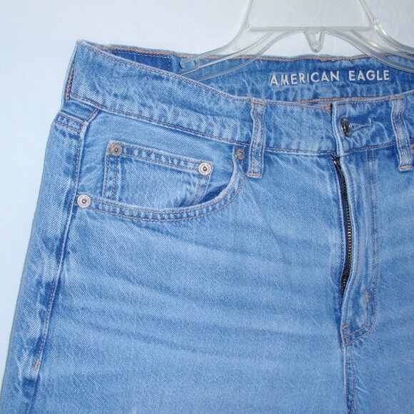American Eagle Super High Rise Ultra Wide Leg Jeans Sz 6 SHORT Blue Destructed - Picture 5 of 16